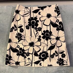 Vintage 60s Black & White Floral A-Line Skirt